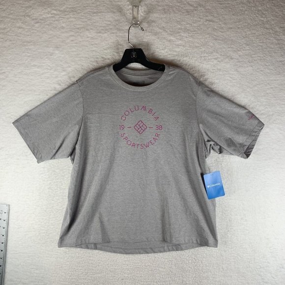 Columbia T-Shirt Women's Large Gray Cotton North Cascades Relaxed Fit Tee‎ 7506 - Picture 1 of 8